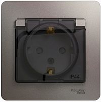 Розетка с заземлением с рамкой Systeme Electric Glossa 1-м. крышка шторки IP44 платина картинка